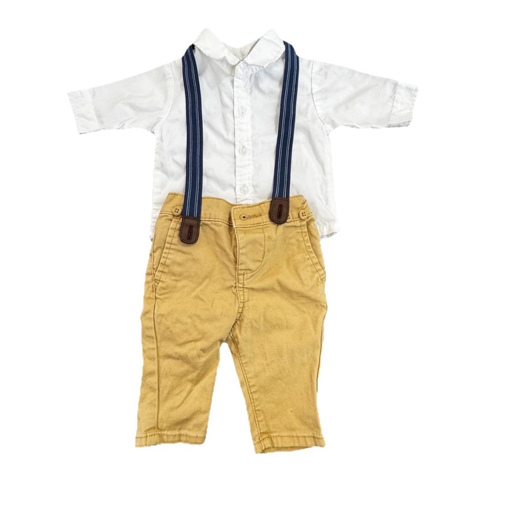 Baby Boys 0-3 Formal Button Down Outfit Dress Pants W X2 Pair Of Suspenders